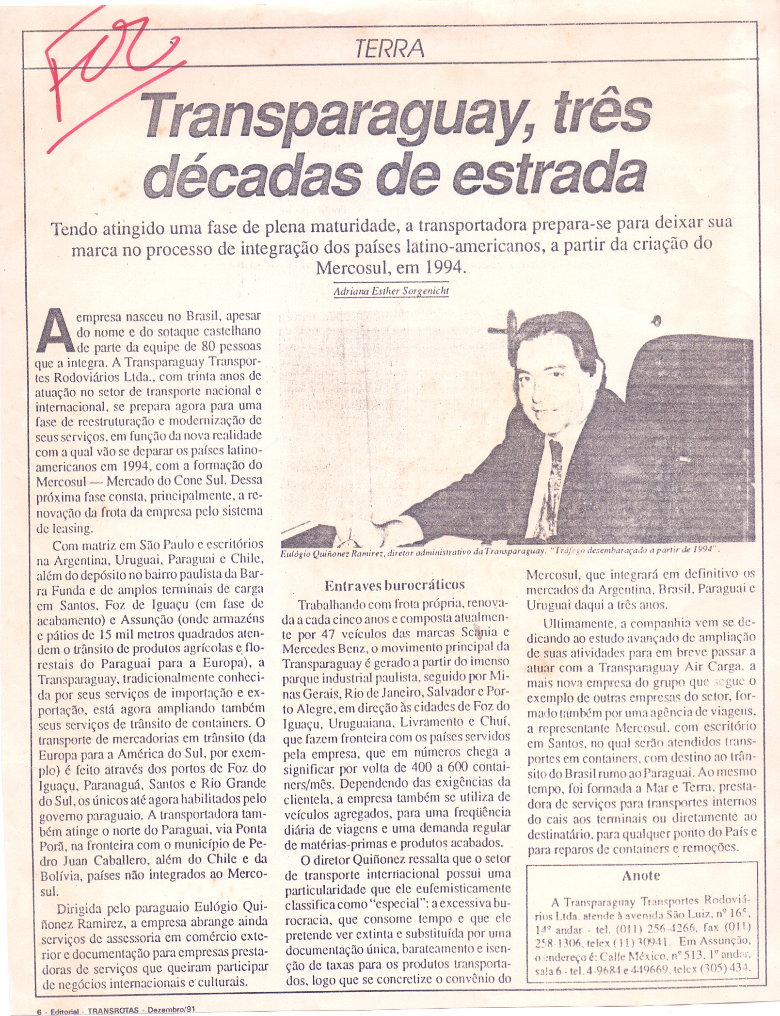 Revista Transrotas - dezembro 1991